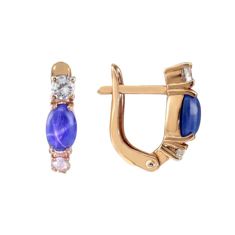 Серьги серебряные с сапфиром и фианитами