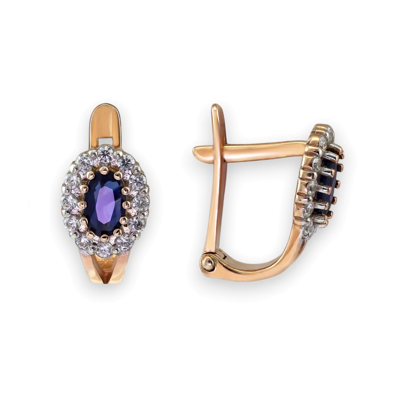 Серьги серебряные с сапфиром и фианитами