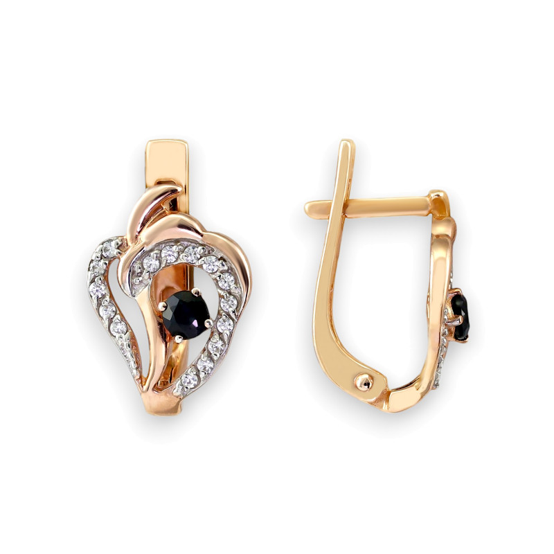 Серьги позолоченные с сапфиром и фианитами