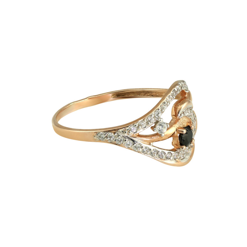 Серебряное кольцо с фианитами и сапфиром