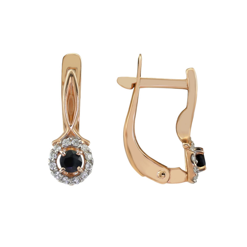 Серьги серебряные с фианитами и сапфиром