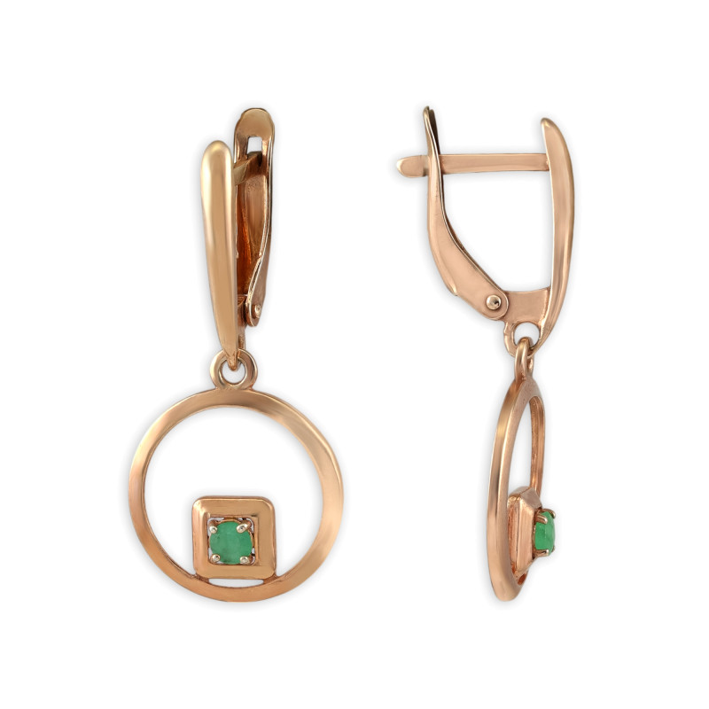 Серебряные серьги с изумрудами и позолотой