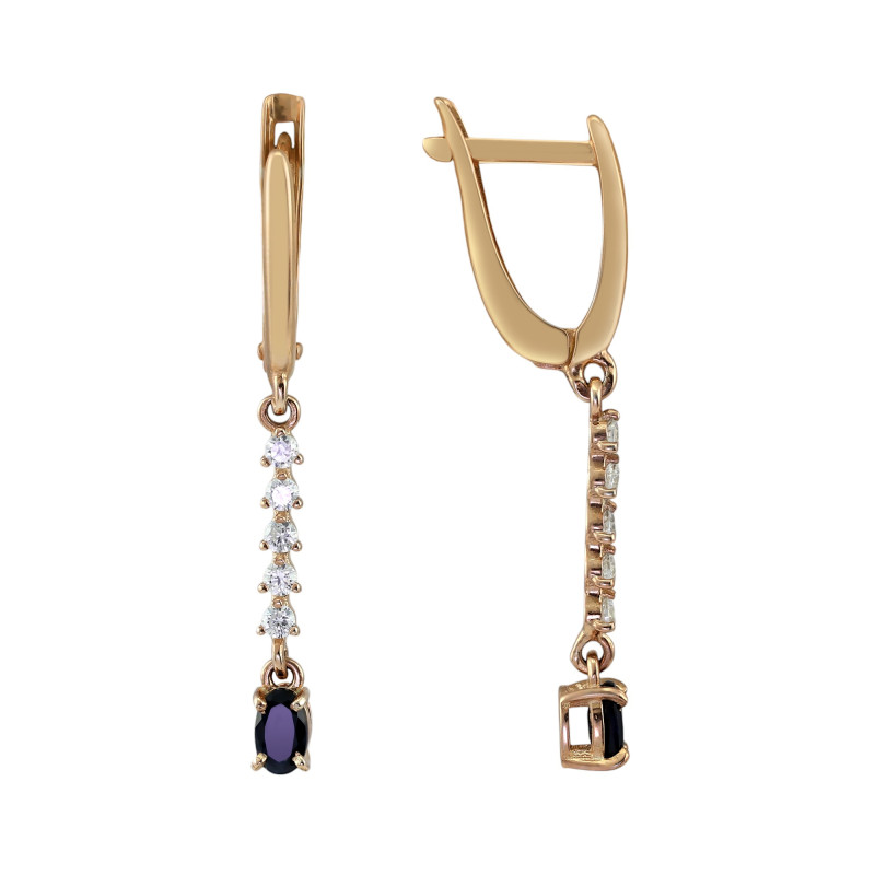 Серьги из серебра с фианитами и сапфирами