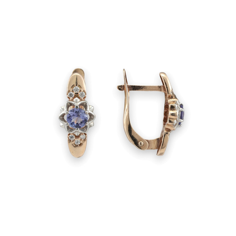 Серьги с фианитами и танзанитом