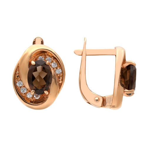 Позолоченные серьги с раухтопазами и фианитами