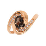 Позолоченное кольцо с раухтопазом и фианитами