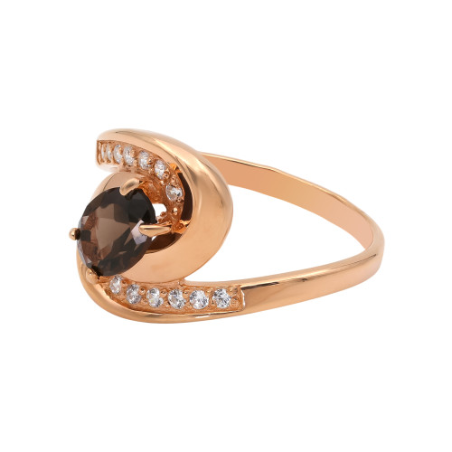 Позолоченное кольцо с раухтопазом и фианитами