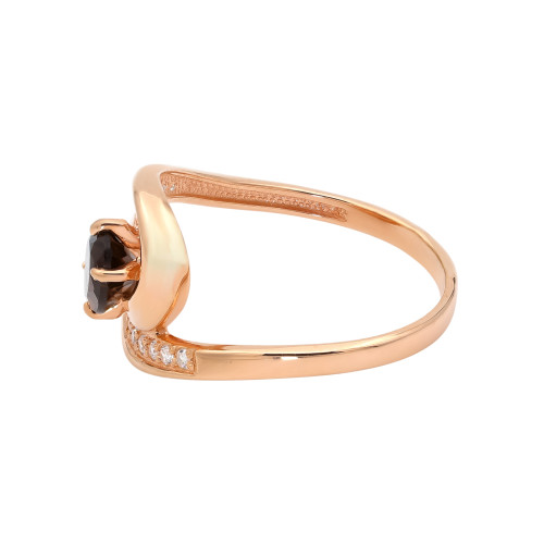 Позолоченное кольцо с раухтопазом и фианитами