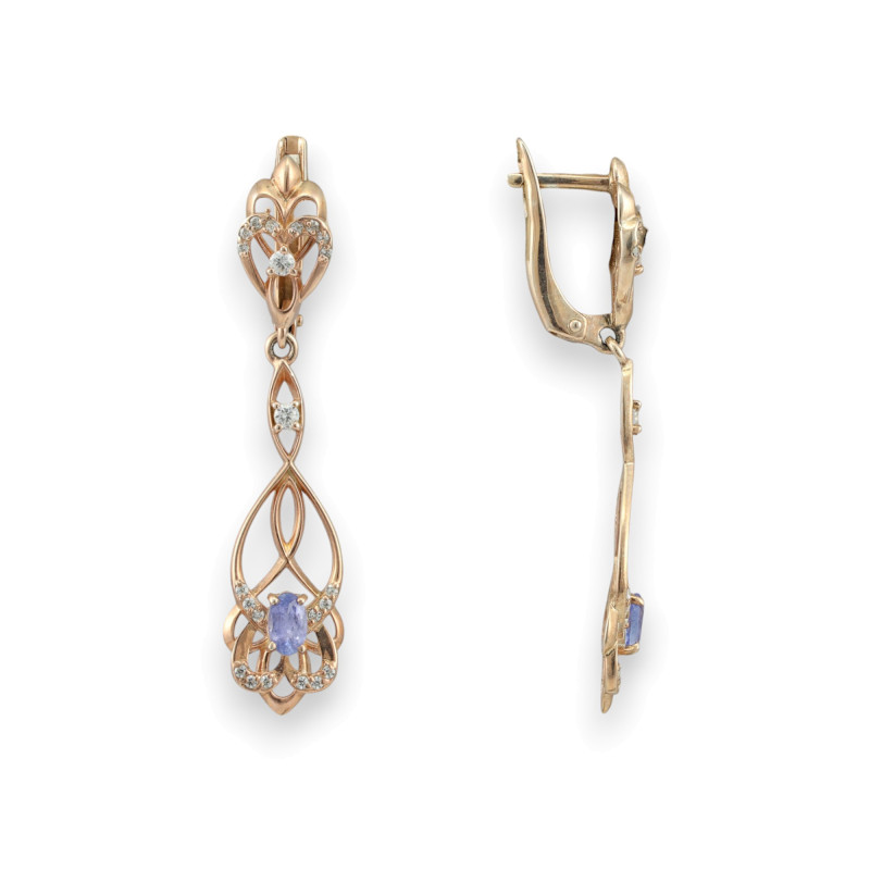 Серьги с танзанитом и фианитами