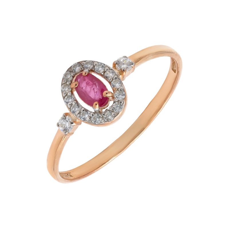 Серебряное кольцо с рубином и фианитами