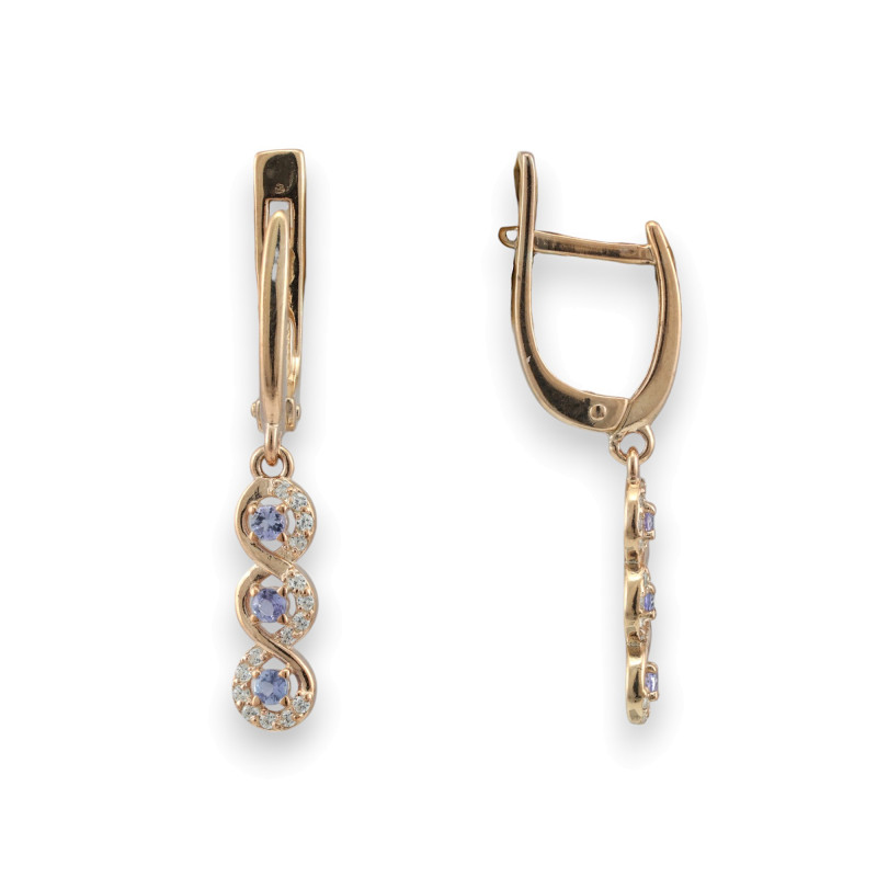 Серьги с натуральными танзанитами и фианитами