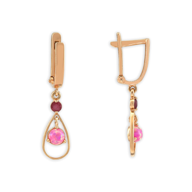 Серьги серебряные с рубином и опалами