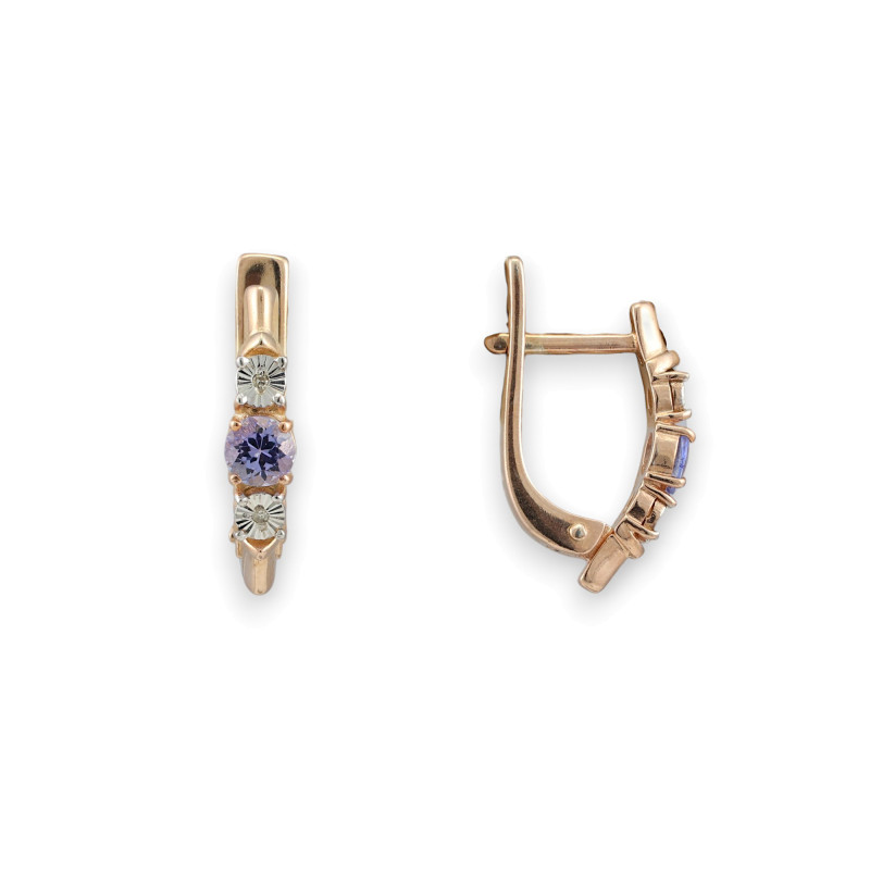 Серьги с натуральным танзанитом и бриллиантом