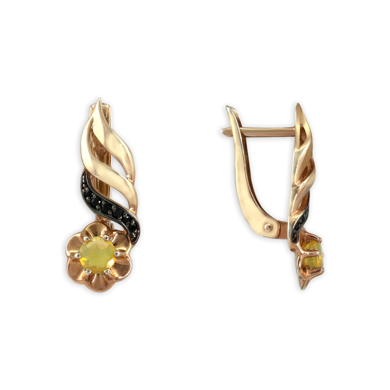 Серебряные серьги с опалом и чёрной шпинелью