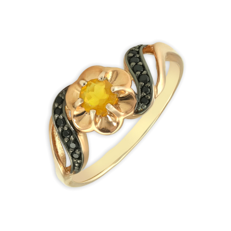 Серебряное кольцо с опалом и чёрной шпинелью