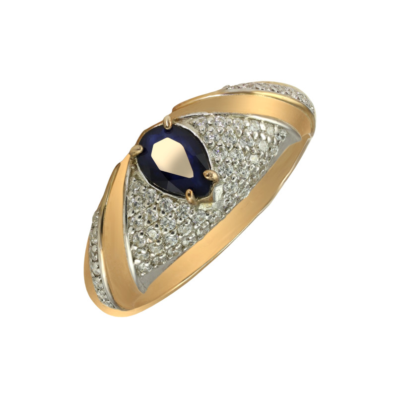 Кольцо серебряное с сапфиром и фианитами