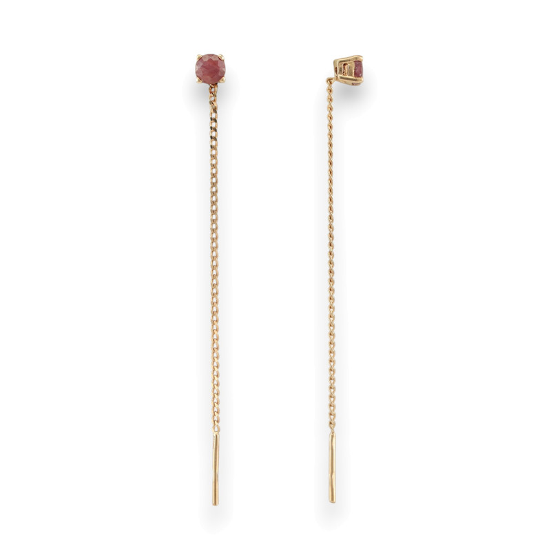 Серьги-продёвки из серебра с натуральным рубином 