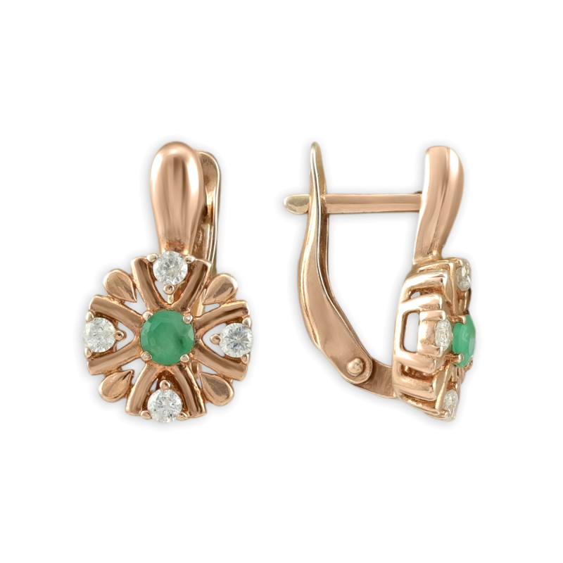 Серьги серебряные с изумрудом и фианитами