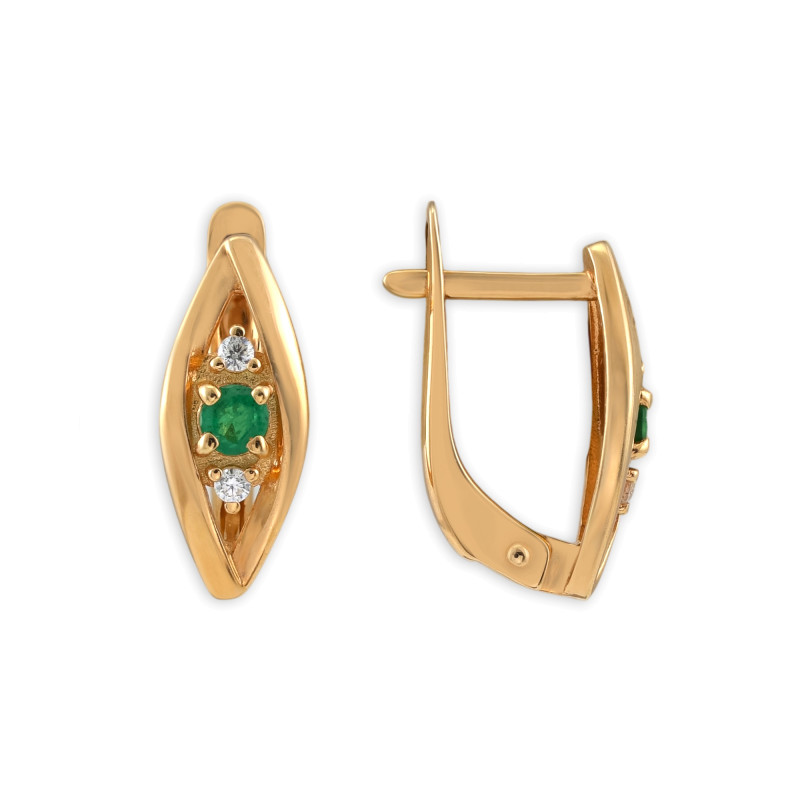 Серьги позолоченные из серебра с изумрудами