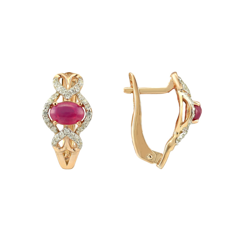 Серьги серебряные с рубинами и фианитами