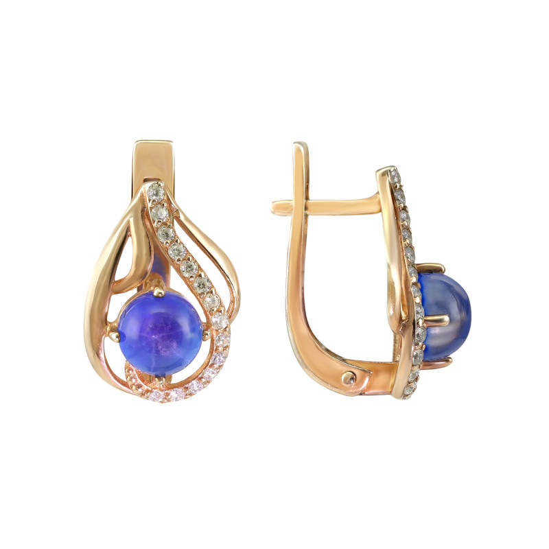 Серьги из серебра с сапфиром и фианитами