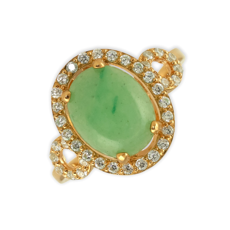 Серебряное кольцо с нефритом и фианитами