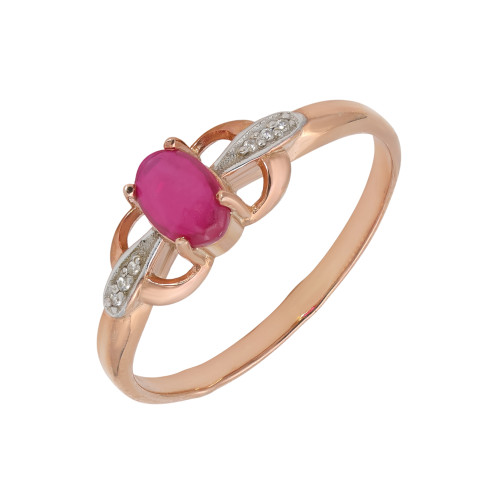 Серебряное кольцо с рубином и фианитами