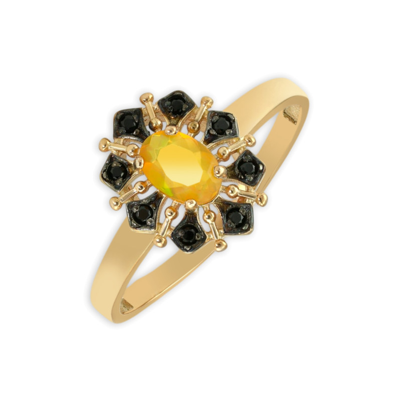 Серебряное кольцо с опалом и чёрной шпинелью