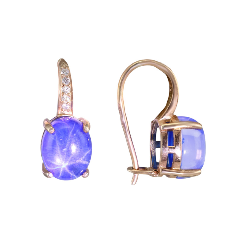 Серьги из серебра с сапфиром и фианитами