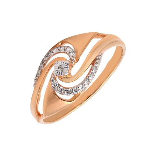 Позолоченное кольцо с бриллиантом и фианитами