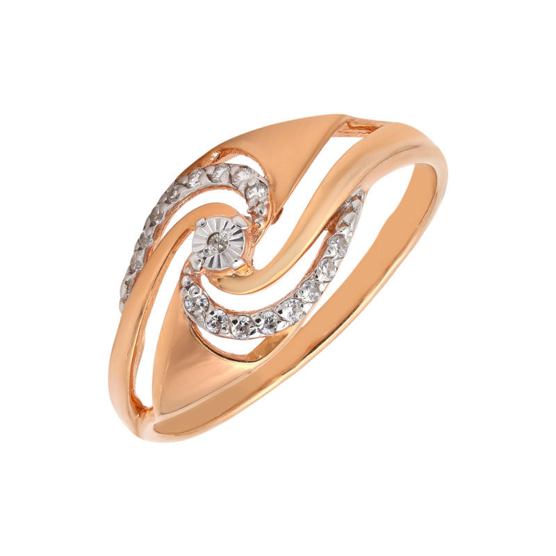 Позолоченное кольцо с бриллиантом и фианитами