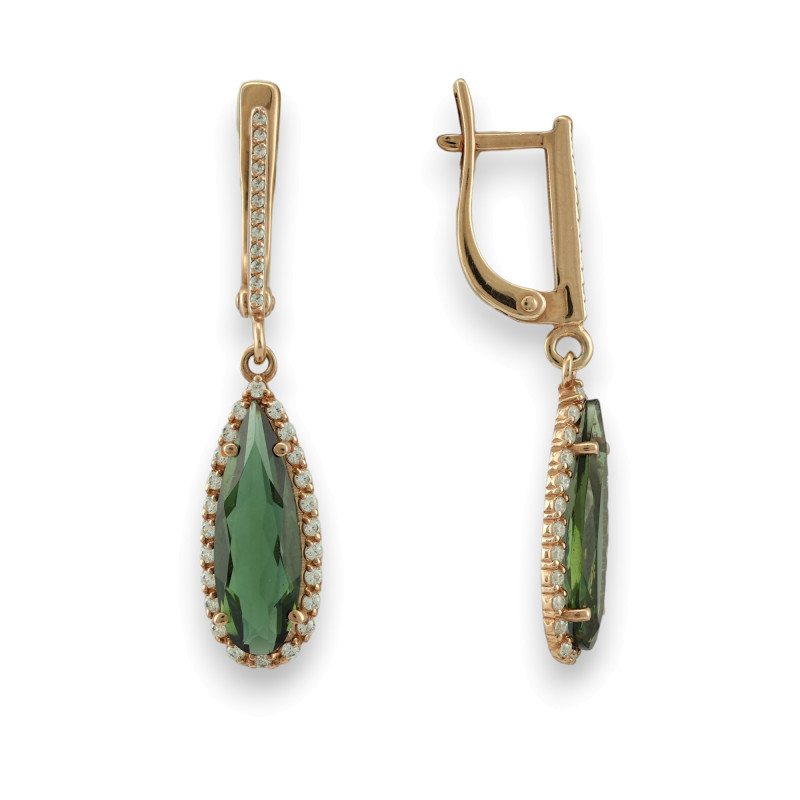 Серьги из серебра с турмалинами и фианитами