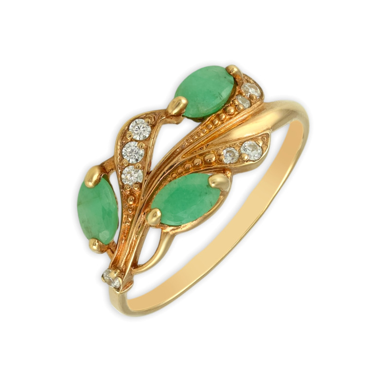 Серебряное кольцо с изумрудами и фианитами