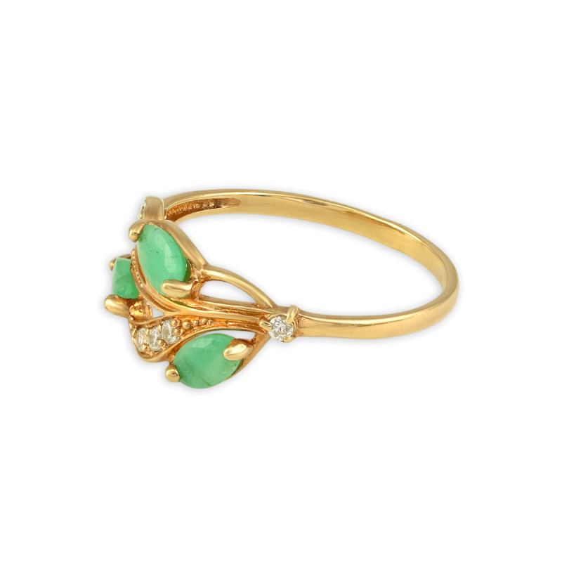 Серебряное кольцо с изумрудами и фианитами