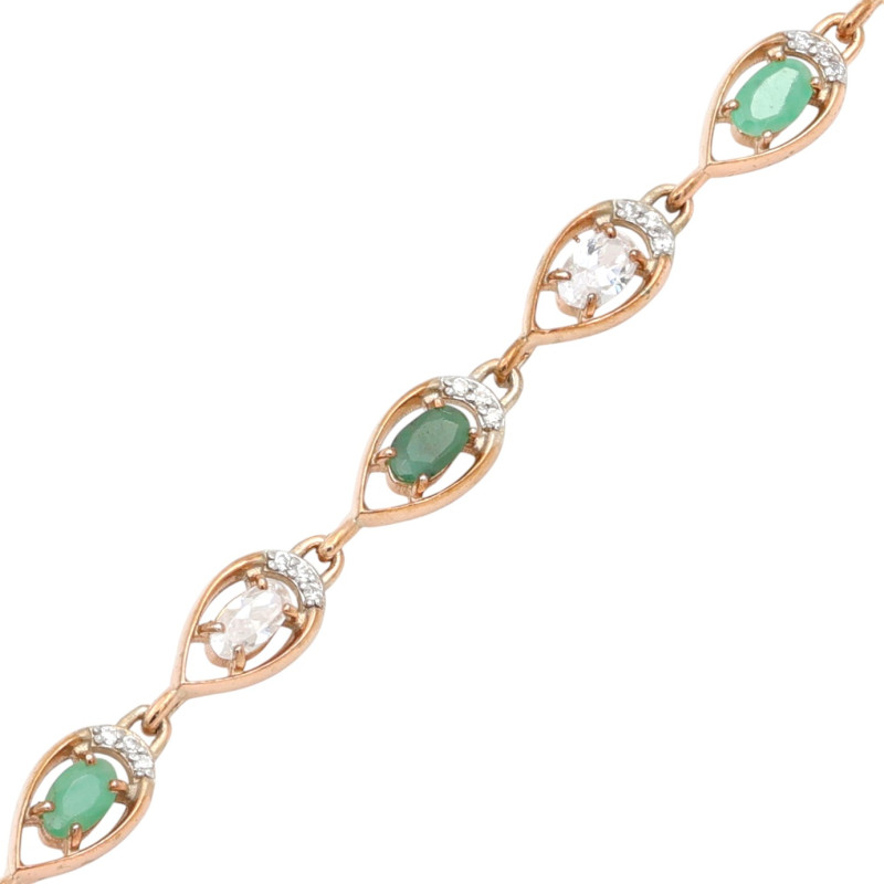 Браслет с бриллиантами, изумрудами и фианитами