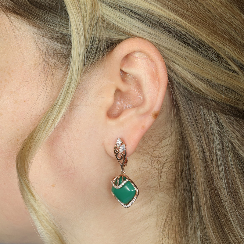 Серьги позолоченные из серебра с нефритом