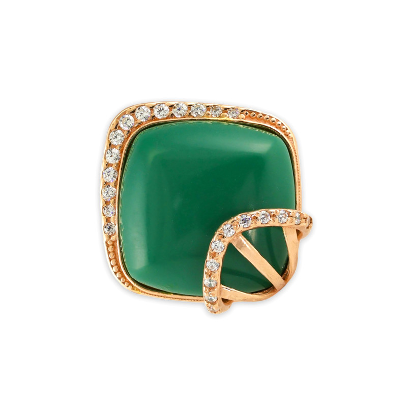 Кольцо из серебра с нефритом и фианитами