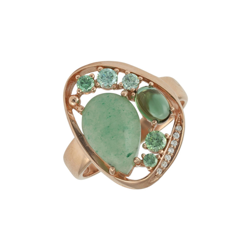 Кольцо с турмалином и авантюрином