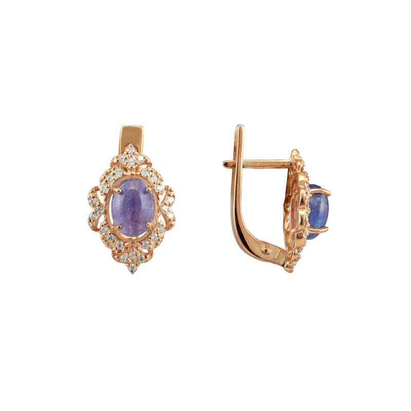 Серьги с натуральным танзанитом и фианитами