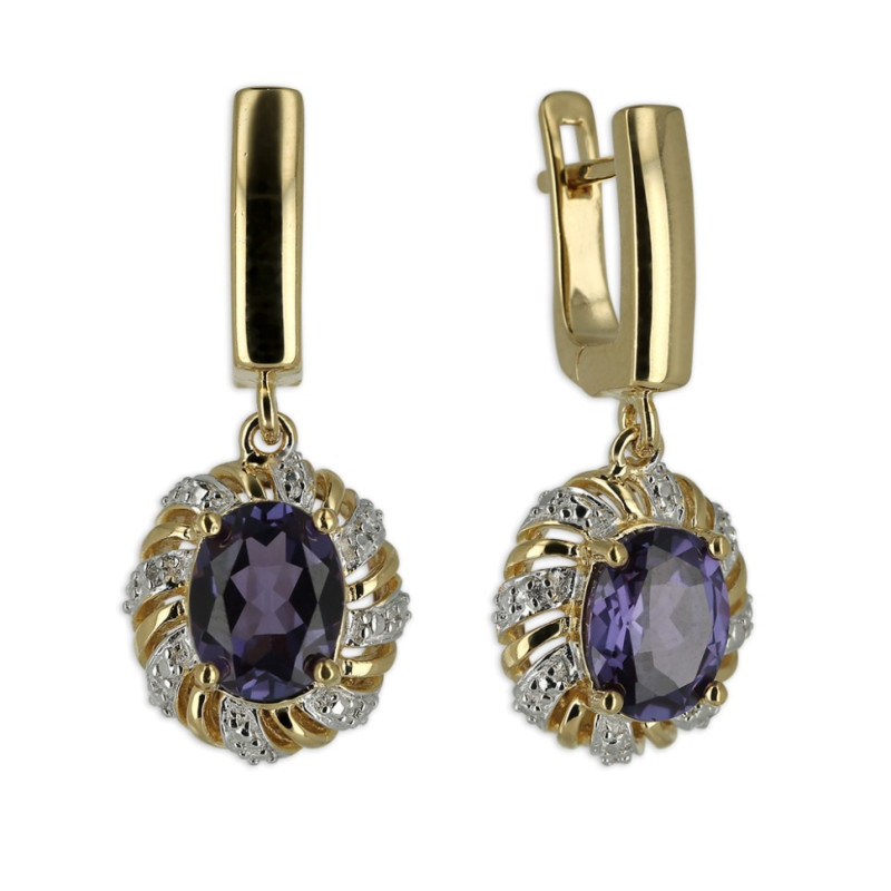 Серьги из серебра с александритом и цирконием