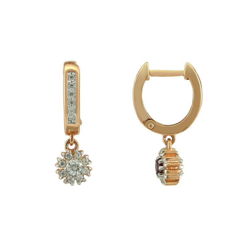 Серьги серебряные с рубином и фианитами