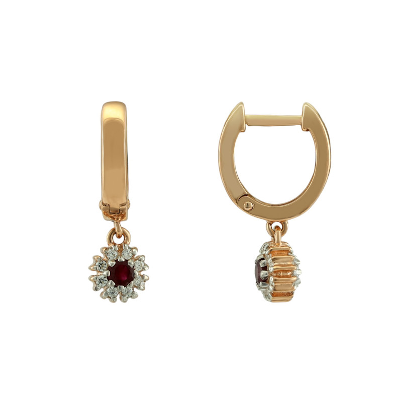 Серьги серебряные с рубином и фианитами