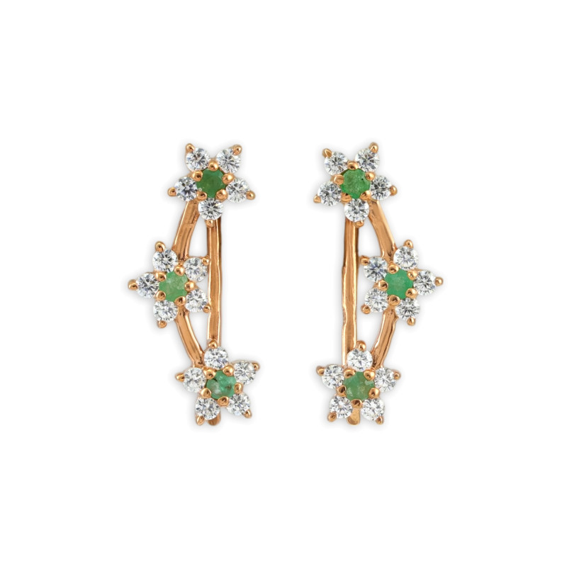 Серьги серебряные с изумрудами и фианитами