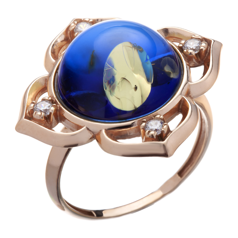 Кольцо с янтарём и фианитами