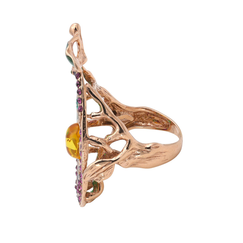 Кольцо с янтарём и фианитами