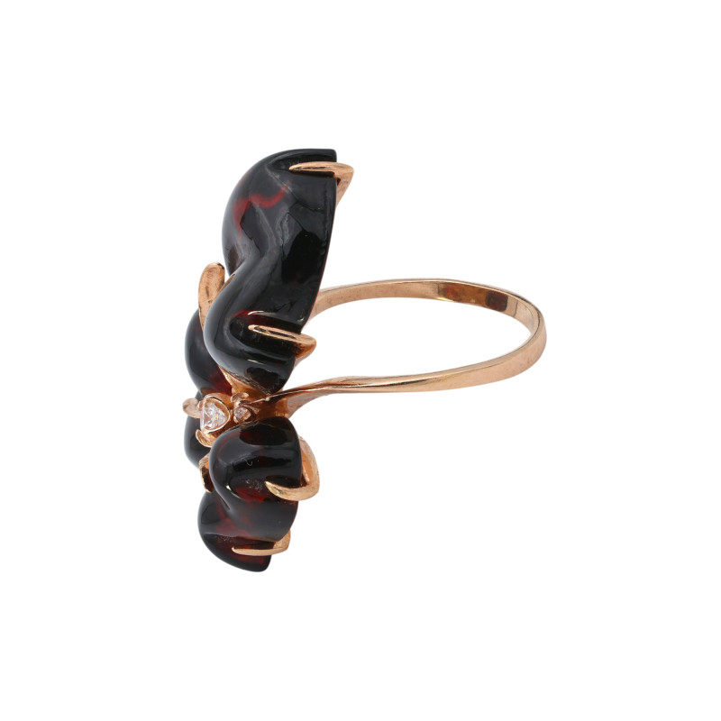 Кольцо с янтарём и фианитами