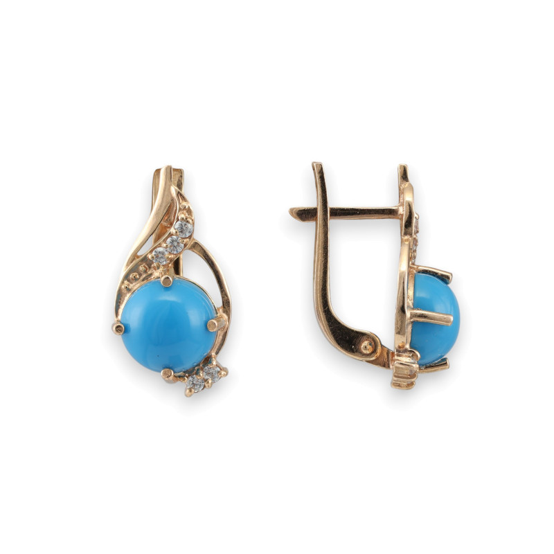 Серьги с фианитами и бирюзой