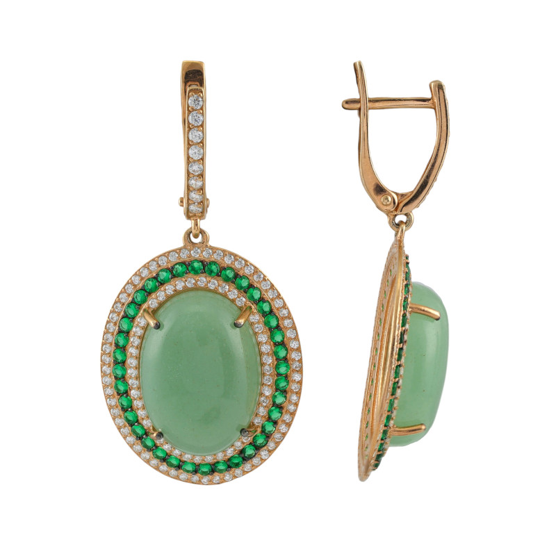 Серьги серебряные с нефритом и бриллианитами