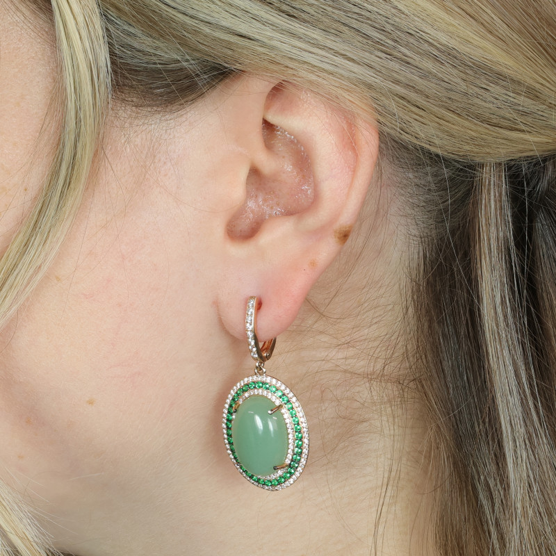 Серьги серебряные с нефритом и бриллианитами