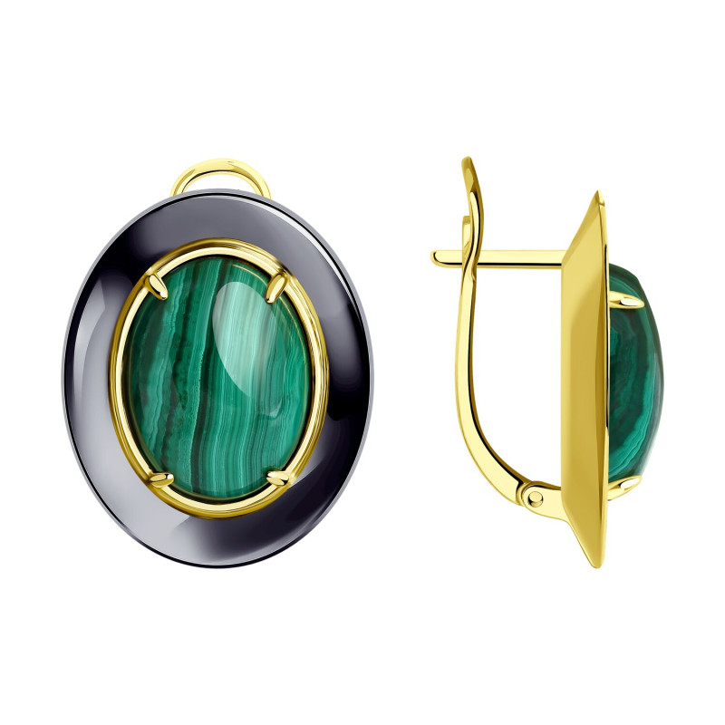 Серьги серебряные с малахитом